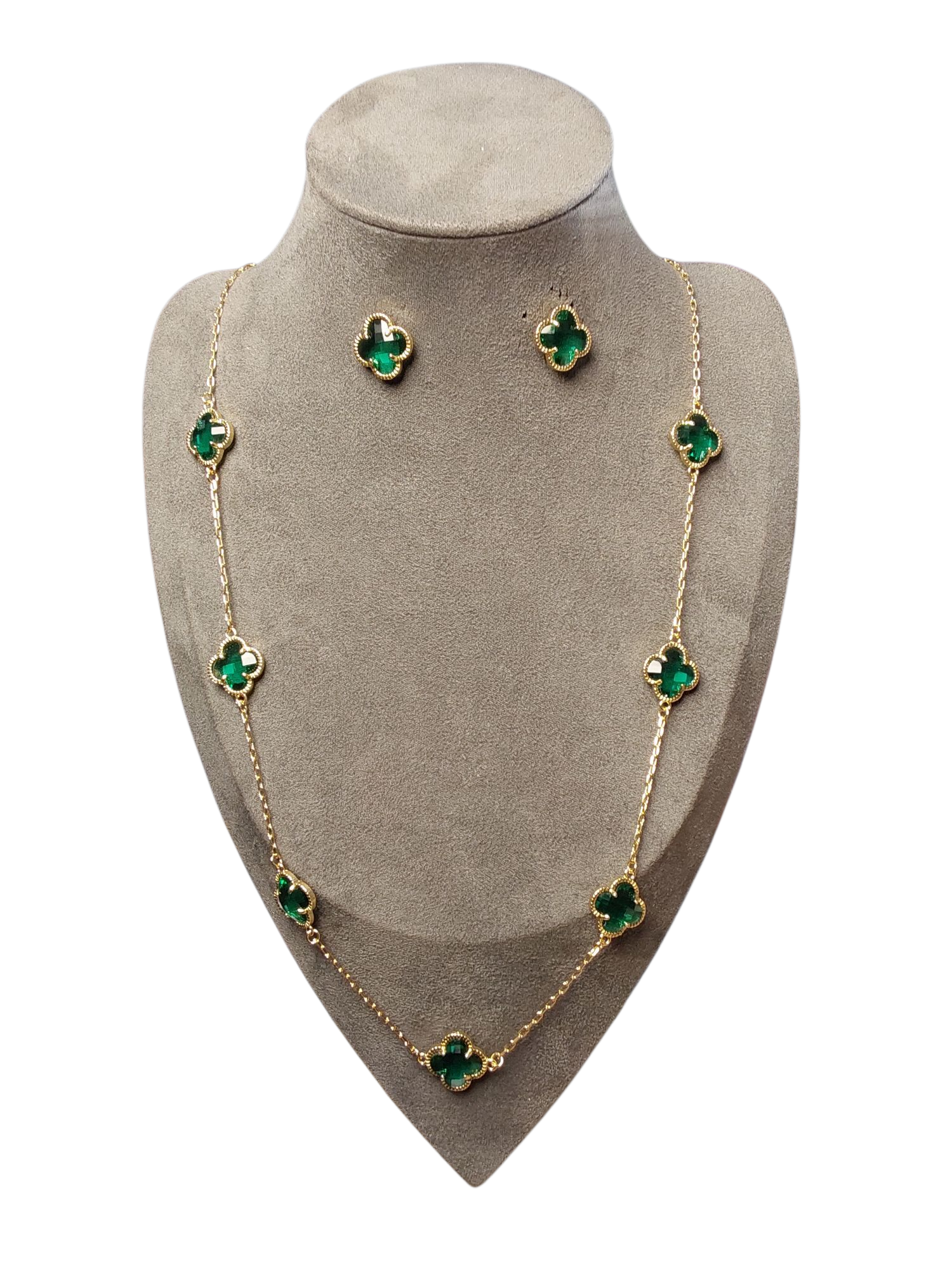Conjunto trevos Colar + par de brincos de brinde dourado