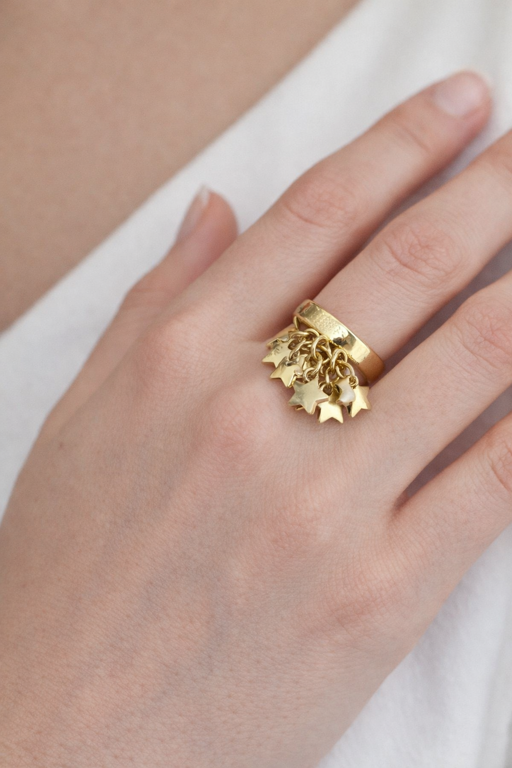 Anel Regulável de estrelas Dourado e Prata