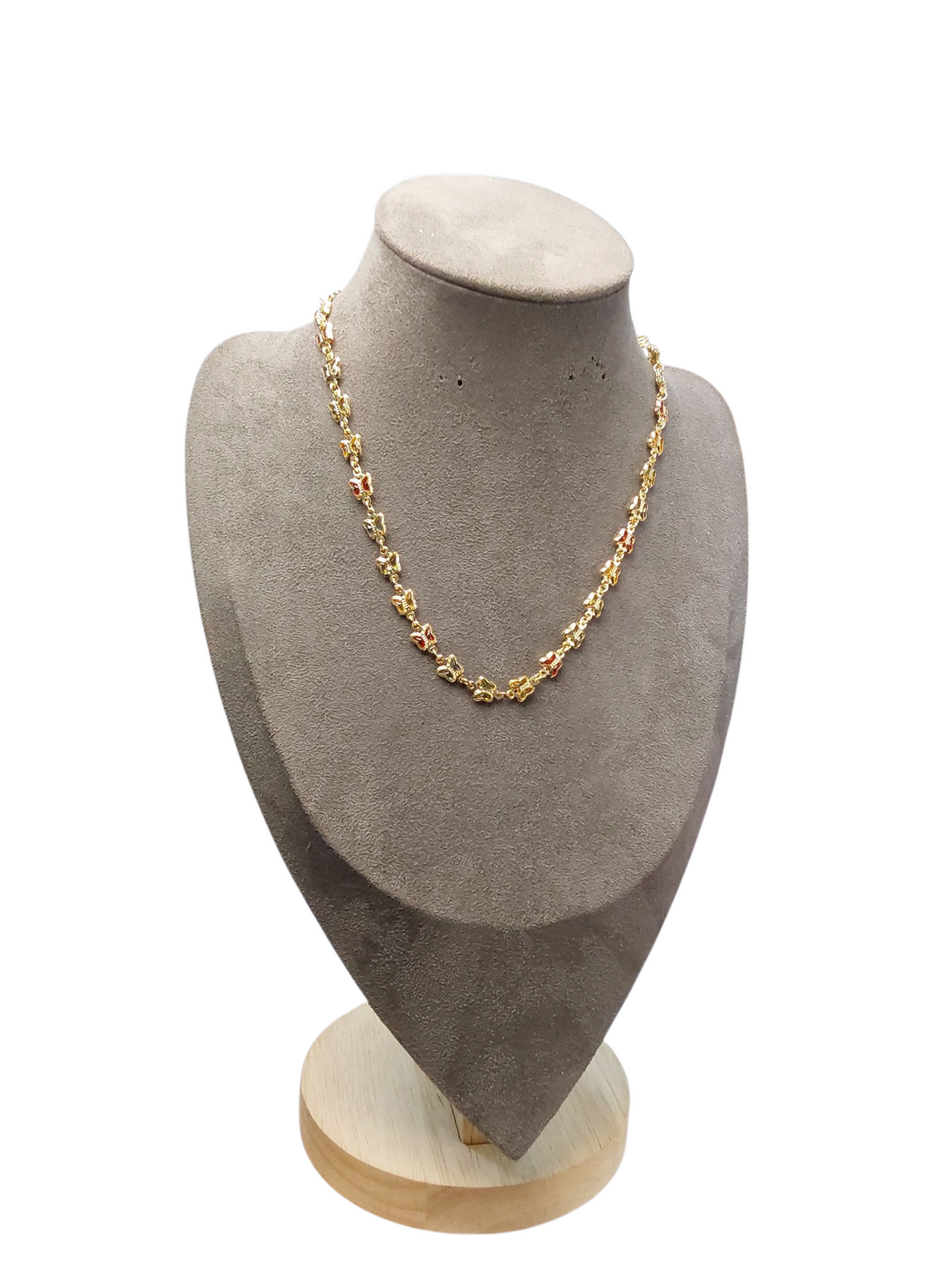Colar em aço inoxidável dourado com pedras coloridas