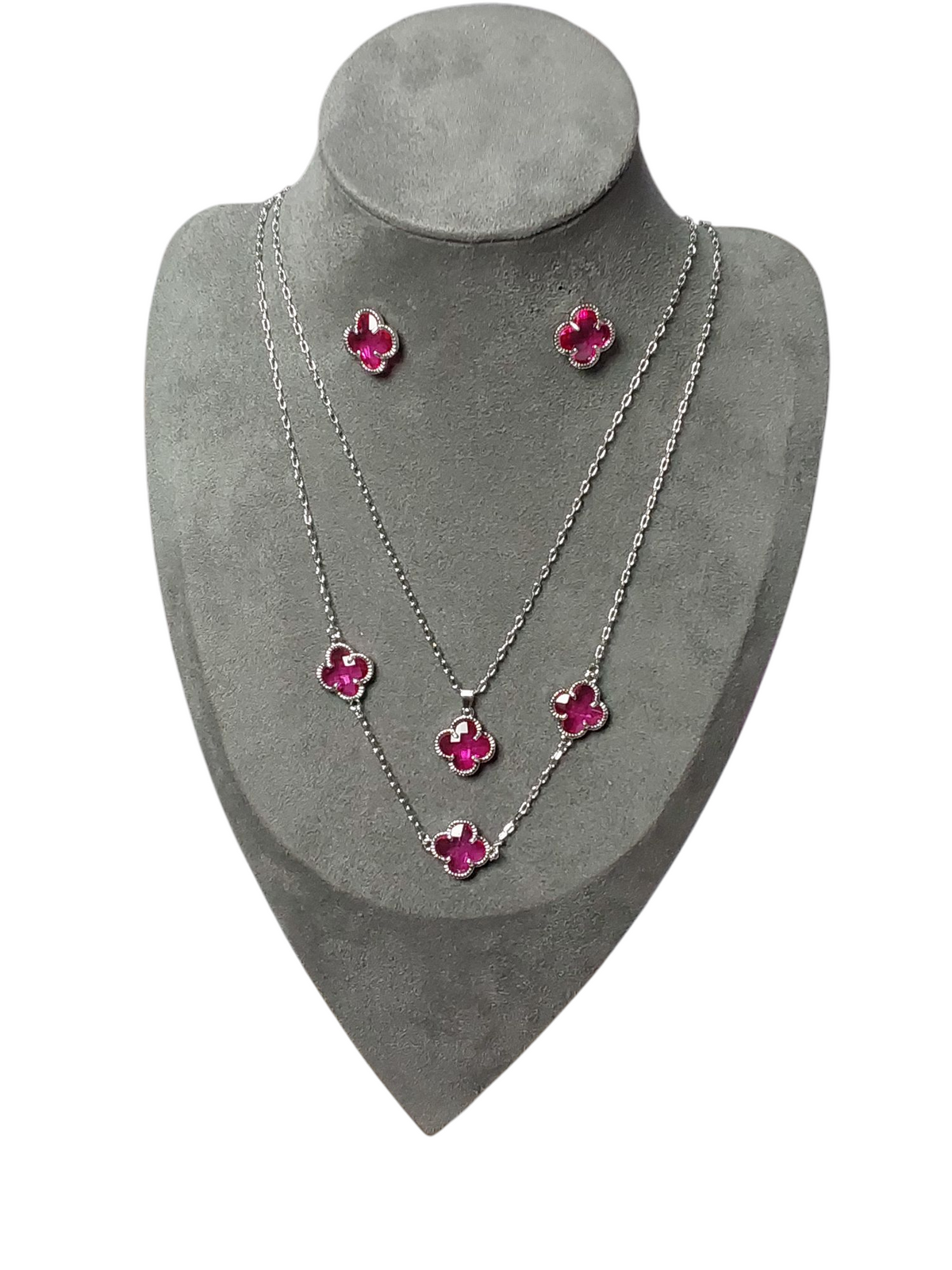Conjunto colar + par de brincos de brinde rosa