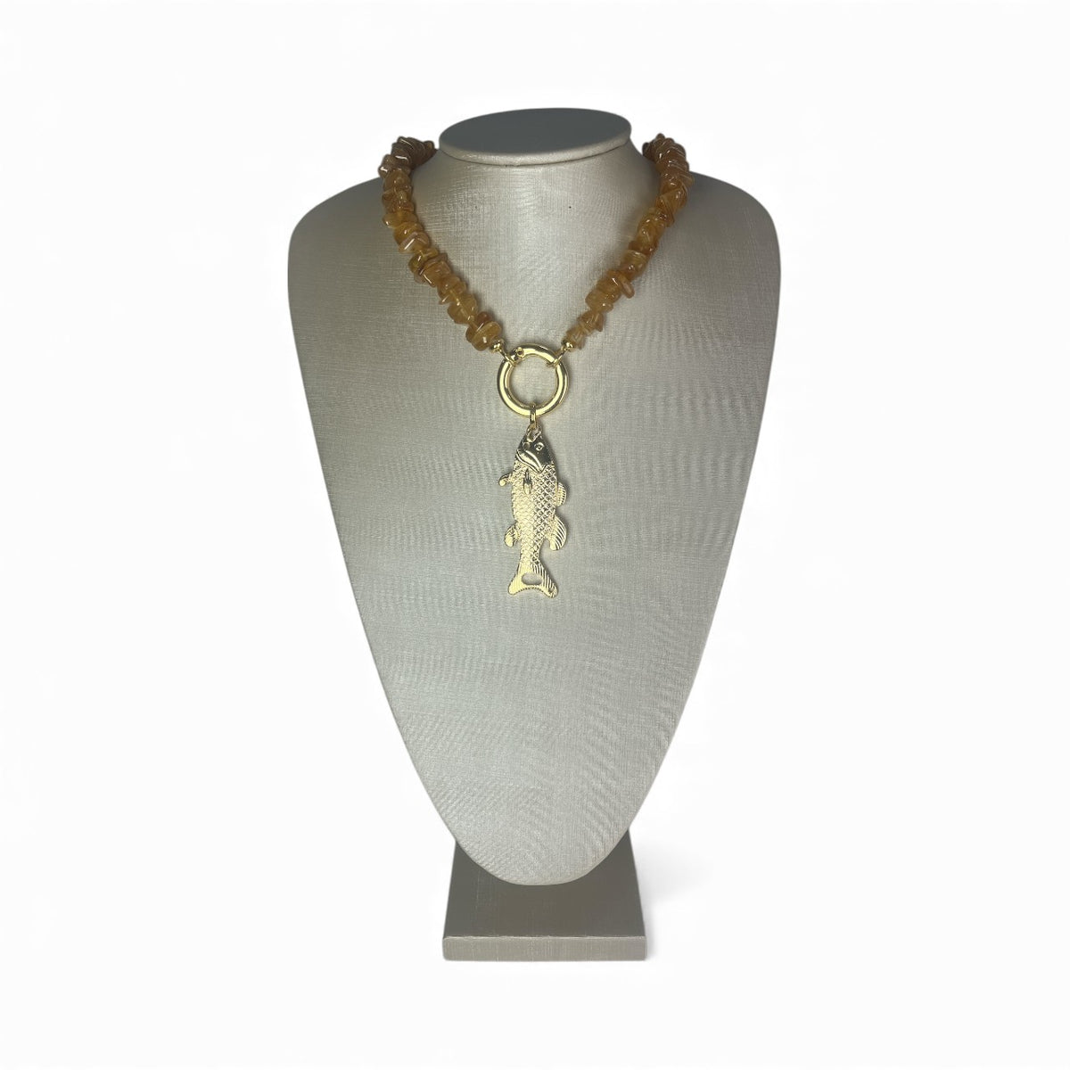 Colar pedras bege com dourado